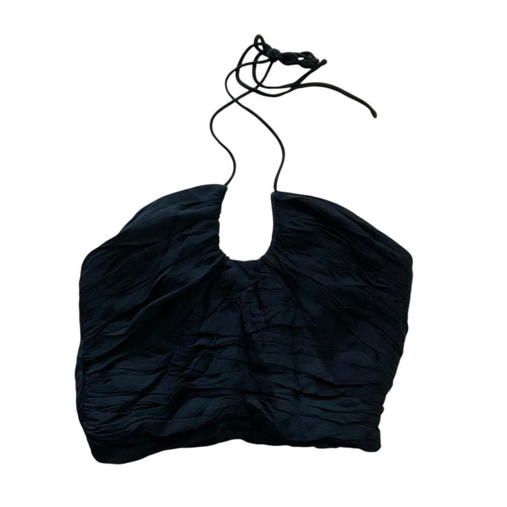 Zara black ruched halter crop top adjustable tie straps Womens Size Small